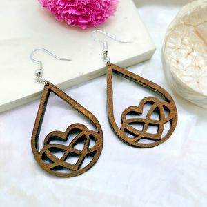Infinite Heart Earrings Wood Teardrop Dangle Drop Boho Statement Earrings